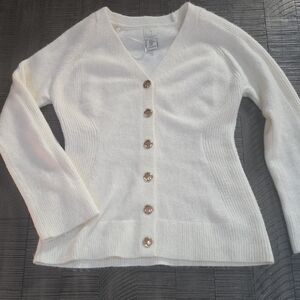 Elegant White Button-Up Women's Sweater